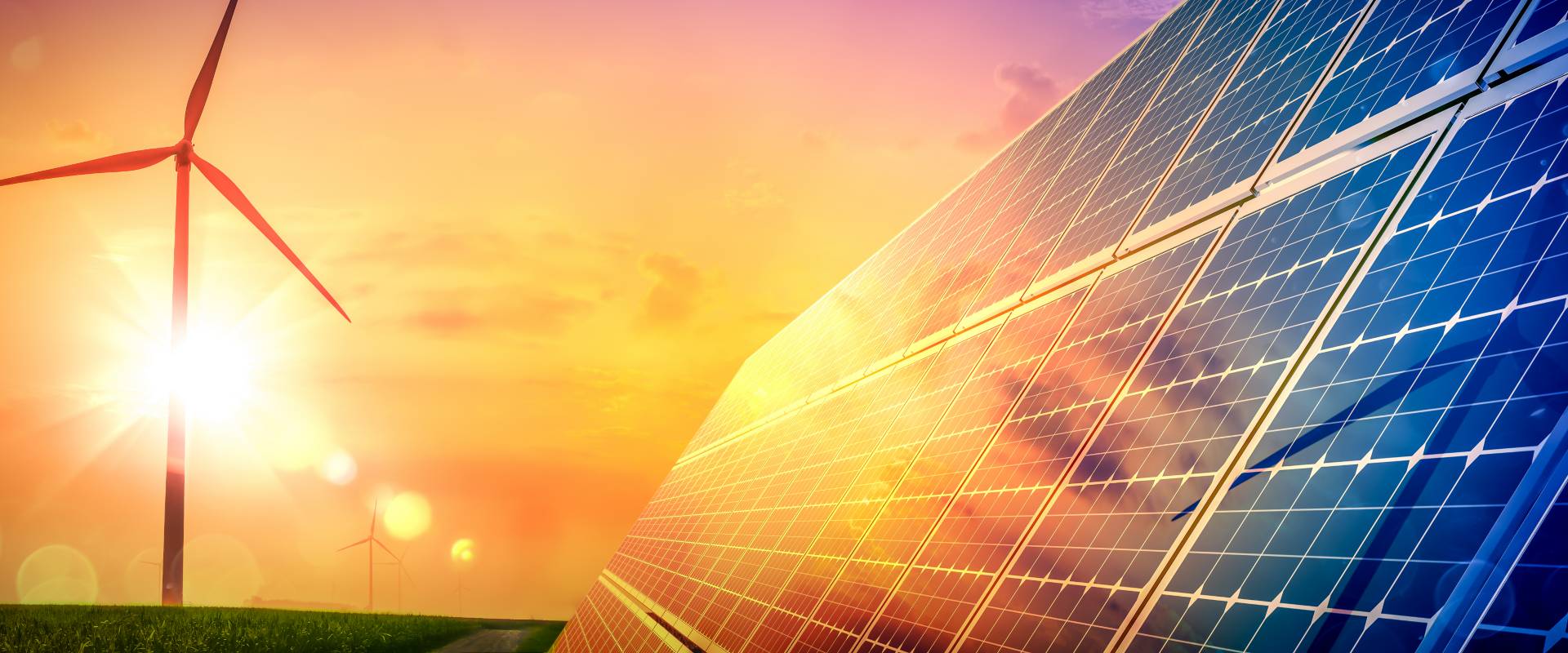 solar and wind mill in sunlight